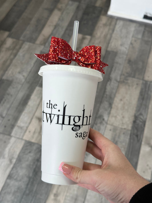 Twilight cup ( front & back with red bow )